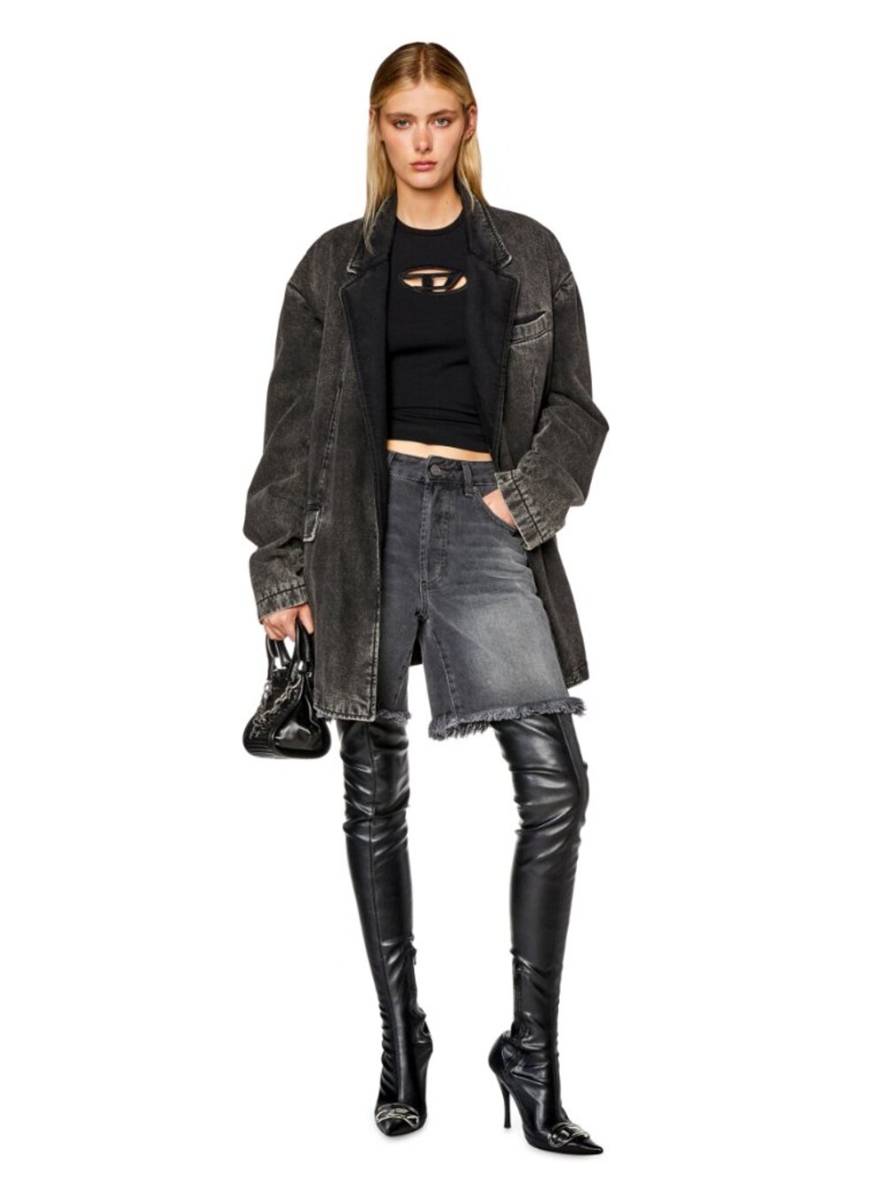 Diesel T-Angie Cutout top with oval D logo (Black, size L) - Picture 2 of 10